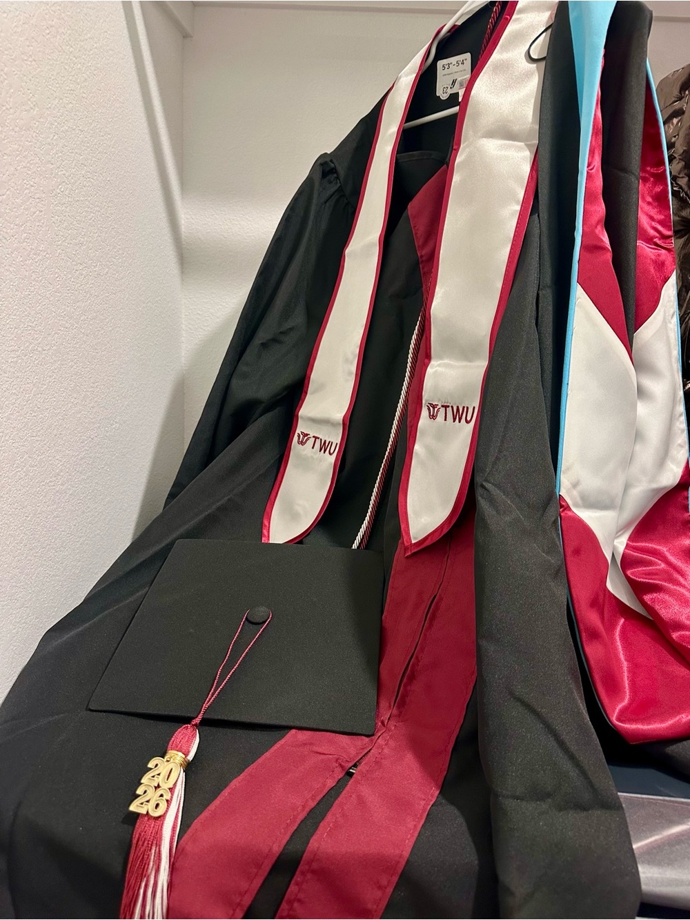 TWU-Graduation Gown Set with Maroon & White Stole - Picture 2 of 2
